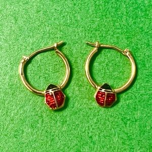 Jacmel JCM 10K Bolivia Yellow Gold Hoop Earrings With Enamel Ladybug - Cute Gift